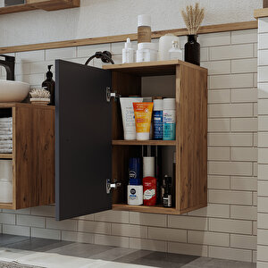 Banyo Dolabı Mat Mdf 60 X 35 Cm Banyo Boy Dolabı Atlantik Çam Antrasit