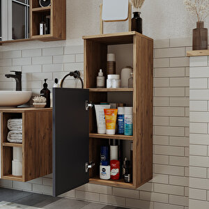 Banyo Dolabı Mat Mdf 90 X 35 Cm Banyo Boy Dolabı Atlantik Çam Antrasit