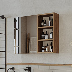 Roomart Banyo Dolabı Kulpsuz Tek Kapaklı Atlantik Çam Mdf 75 Cm Aynalı Banyo Üst Dolabı