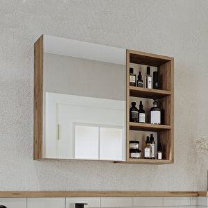 Roomart Banyo Dolabı Kulpsuz Tek Kapaklı Atlantik Çam Mdf 75 Cm Aynalı Banyo Üst Dolabı