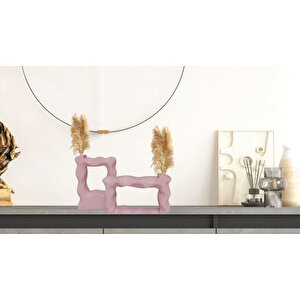 Çerçeve Seramik Vazo İkili Set, Pembe, 21x15 Pembe