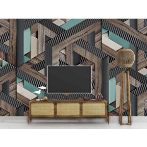 3 Boyutlu Ahşap Kabartma Görünümlü Duvar Kağıdı Baskı 300x315 cm