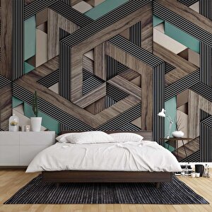 3 Boyutlu Ahşap Kabartma Görünümlü Duvar Kağıdı Baskı 350x315 cm