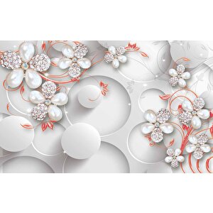 Yuvarlak Üstünde Çiçek Desenli Duvar Kağıdı Baskı