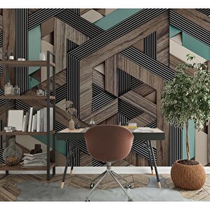 3 Boyutlu Ahşap Kabartma Görünümlü Duvar Kağıdı Baskı