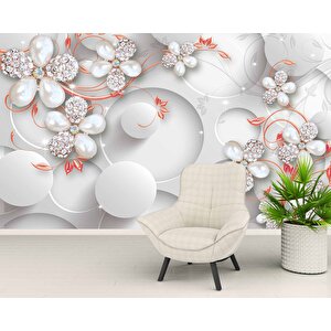 Yuvarlak Üstünde Çiçek Desenli Duvar Kağıdı Baskı