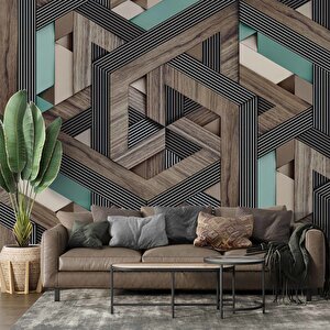 3 Boyutlu Ahşap Kabartma Görünümlü Duvar Kağıdı Baskı 800x240 cm