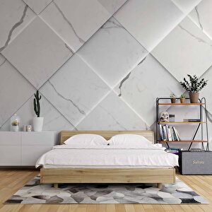 Beyaz Dörtgen Mermer Görünümlü Duvar Kağıdı Baskı 550x280 cm