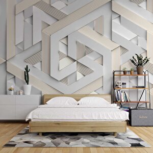 3 Boyutlu Geometrik Üçgen Kabartma Görünümlü Duvar Kağıdı Baskı 450x315 cm