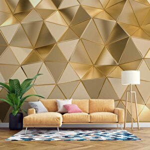 3 Boyutlu Gold Kabartma Görünümlü Prizma Duvar Kağıdı Baskı 275x300 cm