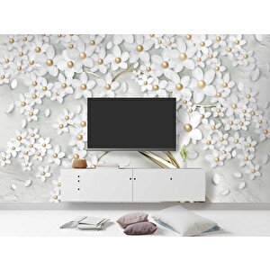 3 Boyutlu Beyaz Papatya Duvar Kağıdı 800x300 cm