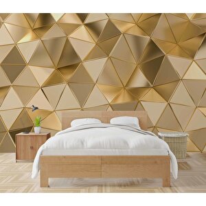 3 Boyutlu Gold Kabartma Görünümlü Prizma Duvar Kağıdı Baskı 475x240 cm
