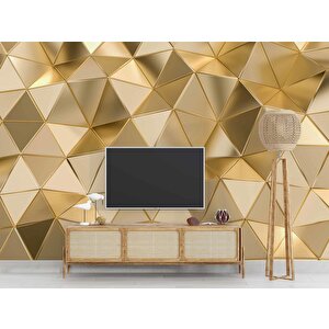 3 Boyutlu Gold Kabartma Görünümlü Prizma Duvar Kağıdı Baskı 475x240 cm
