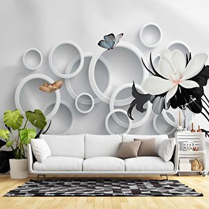 3 Boyutlu  Beibehang Çiçek Ve Halka Desenli Duvar Kağıdı Baskı 275x200 cm