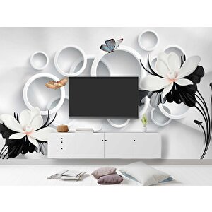 3 Boyutlu  Beibehang Çiçek Ve Halka Desenli Duvar Kağıdı Baskı 275x200 cm