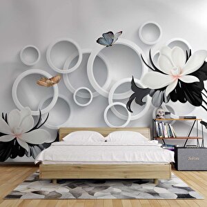 3 Boyutlu  Beibehang Çiçek Ve Halka Desenli Duvar Kağıdı Baskı 225x280 cm