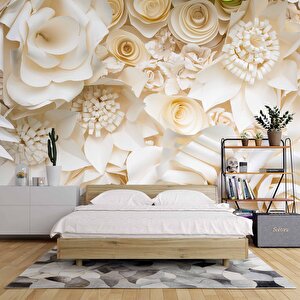 Krem Renginde Gül Desenli Duvar Kağıdı Baskı 350x300 cm