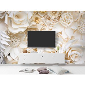 Krem Renginde Gül Desenli Duvar Kağıdı Baskı 350x300 cm