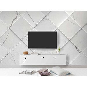 Beyaz Dörtgen Mermer Görünümlü Duvar Kağıdı Baskı 150x315 cm