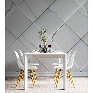 Beyaz Dörtgen Mermer Görünümlü Duvar Kağıdı Baskı