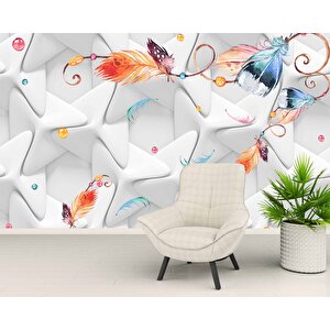 Renkli Tüy Desenli Geometrik Şekilli 3 Boyutlu 3d Duvar Kağıdı