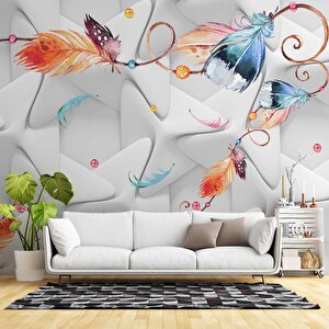 Renkli Tüy Desenli Geometrik Şekilli 3 Boyutlu 3d Duvar Kağıdı 700x240 cm