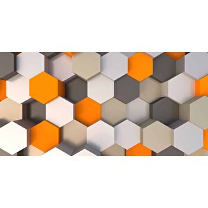 3 Boyutlu Antrasit Turuncu Altıgen Duvar Kağıdı Baskı