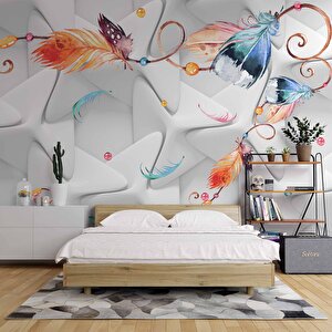 Renkli Tüy Desenli Geometrik Şekilli 3 Boyutlu 3d Duvar Kağıdı 900x300 cm