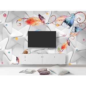 Renkli Tüy Desenli Geometrik Şekilli 3 Boyutlu 3d Duvar Kağıdı 550x280 cm