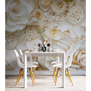 Krem Renginde Gül Desenli Duvar Kağıdı Baskı