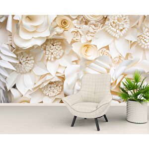 Krem Renginde Gül Desenli Duvar Kağıdı Baskı