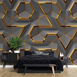 3 Boyutlu Siyah Gold Kabartma Görünümlü Duvar Kağıdı Baskı 375x200 cm