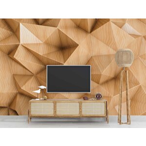3 Boyutlu Ahşap Kabartma Duvar Kağıdı Baskı 300x315 cm