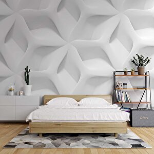 3 Boyutlu Beyaz Kabartma Görünümlü Duvar Kağıdı Baskı 100x280 cm