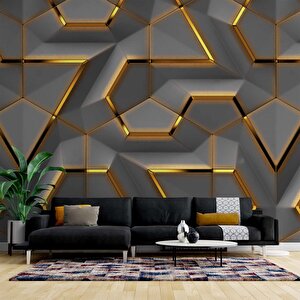 3 Boyutlu Siyah Gold Kabartma Görünümlü Duvar Kağıdı Baskı 200x240 cm