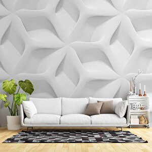 3 Boyutlu Beyaz Kabartma Görünümlü Duvar Kağıdı Baskı 550x300 cm