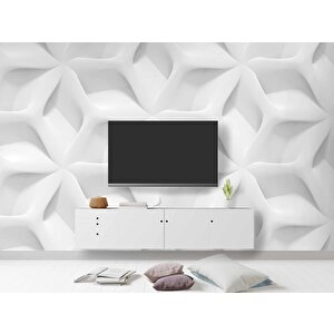 3 Boyutlu Beyaz Kabartma Görünümlü Duvar Kağıdı Baskı 550x300 cm