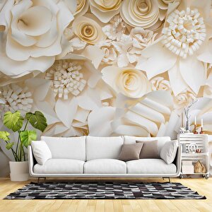 Krem Renginde Gül Desenli Duvar Kağıdı Baskı 900x315 cm