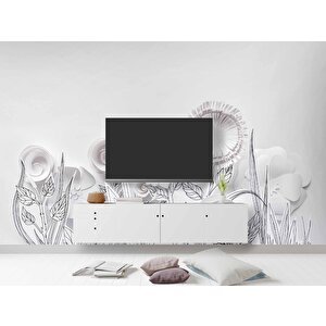 3 Boyutlu Render Beyaz Çiçek Duvar Kağıdı 250x280 cm