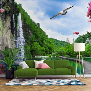 Şelale, Göl Ve Martı Manzaralı Duvar Kağıdı 700x315 cm