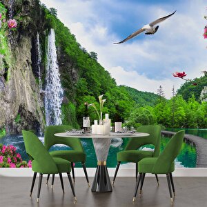 Şelale, Göl Ve Martı Manzaralı Duvar Kağıdı 700x315 cm