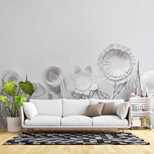 3 Boyutlu Render Beyaz Çiçek Duvar Kağıdı 300x315 cm