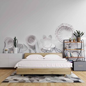 3 Boyutlu Render Beyaz Çiçek Duvar Kağıdı 300x315 cm