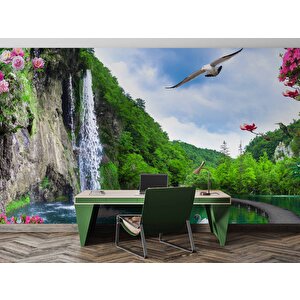 Şelale, Göl Ve Martı Manzaralı Duvar Kağıdı 150x240 cm