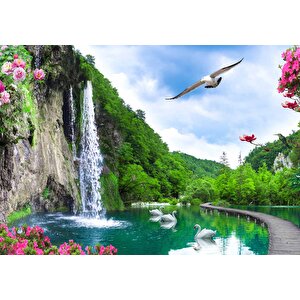 Şelale, Göl Ve Martı Manzaralı Duvar Kağıdı