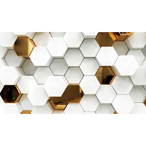 3 Boyutlu Gold Beyaz Altıgen Modern Duvar Kağıdı Baskı