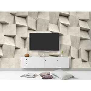 3 Boyutlu Küp Taş Beton Görünümlü Duvar Kağıdı 425x280 cm