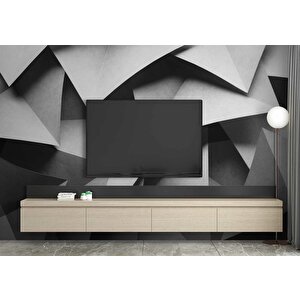 3 Boyutlu Siyah Geometrik Kabartma Görünümlü Duvar Kağıdı Baskı 225x315 cm