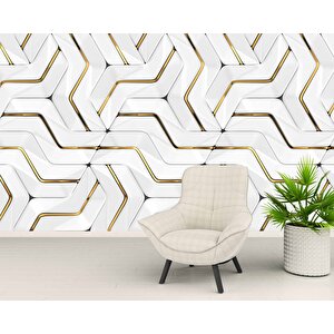 3 Boyutlu Altın Geometrik Duvar Kağıdı Baskı