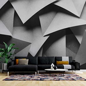 3 Boyutlu Siyah Geometrik Kabartma Görünümlü Duvar Kağıdı Baskı 100x260 cm